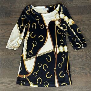 Tibi Black & White Chain-Print Mini Dress